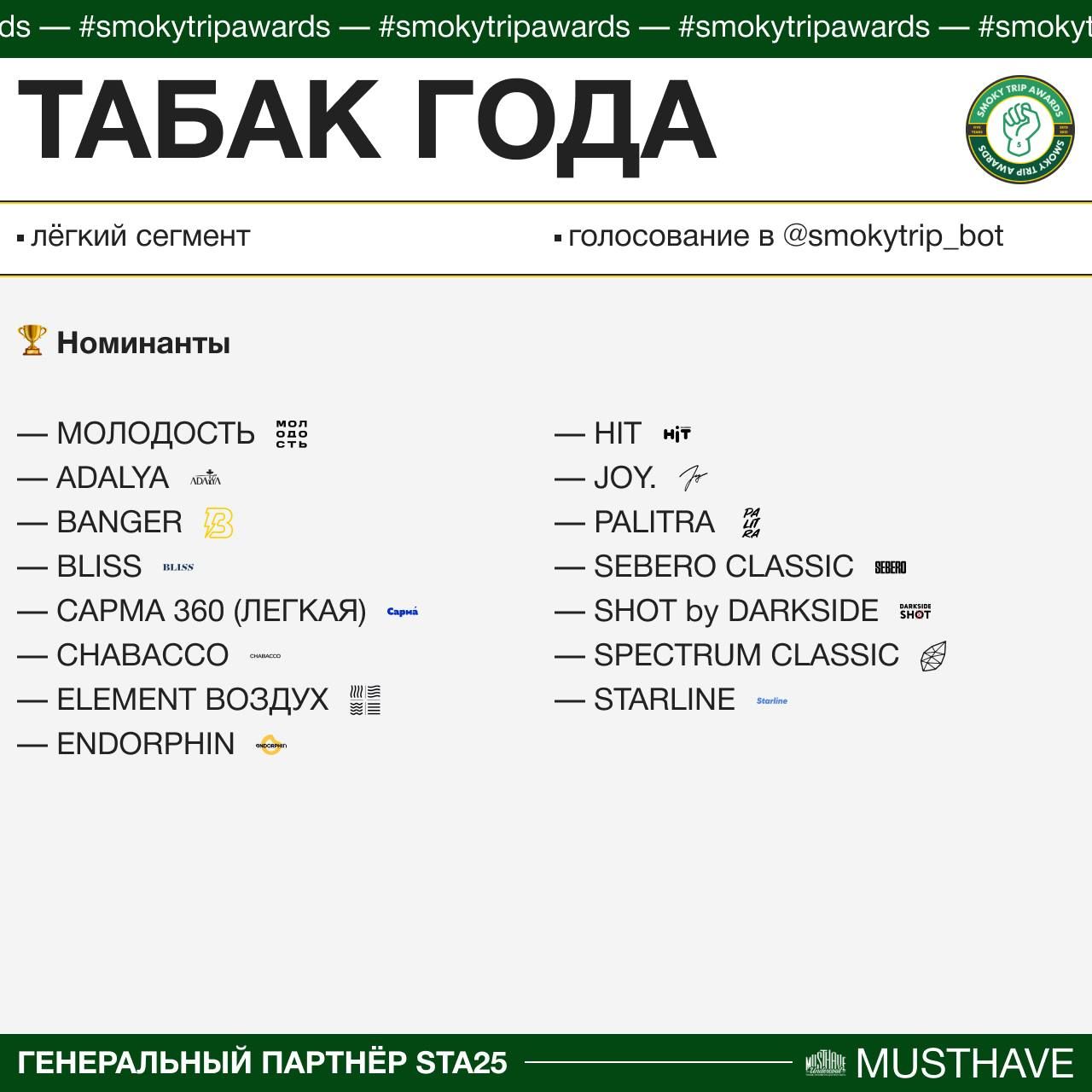 Пост из канала hookahnew ТАБАК ГОДА | ЛЕГКИЙ СЕГМЕНТ 🏆 | HOOKAH-HOUSE | Доставка и аренда кальянов ТАБАК ГОДА | ЛЕГКИЙ СЕГМЕНТ 🏆