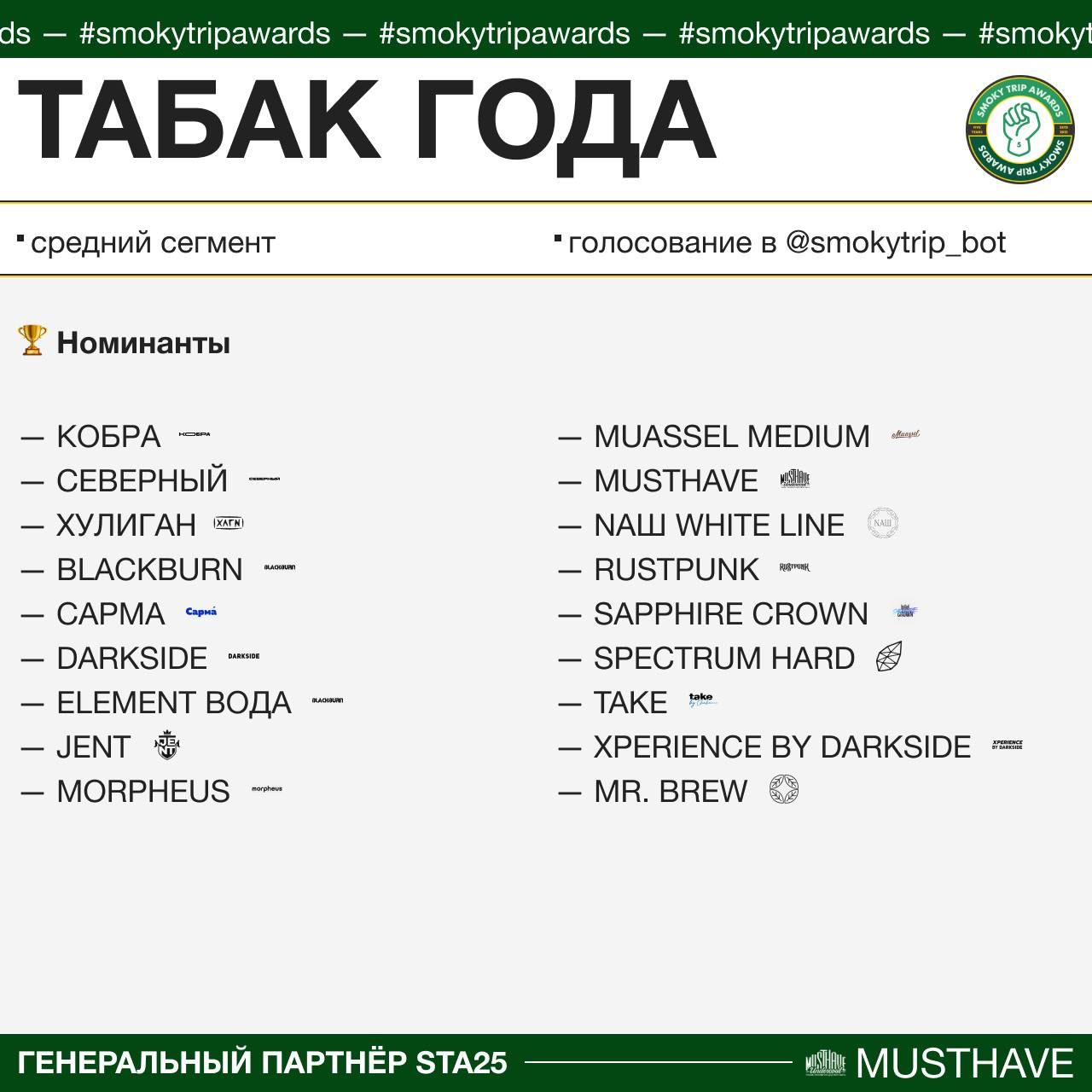 Пост из канала hookahnew ТАБАК ГОДА | СРЕДНИЙ СЕГМЕНТ 🏆 | HOOKAH-HOUSE | Доставка и аренда кальянов ТАБАК ГОДА | СРЕДНИЙ СЕГМЕНТ 🏆